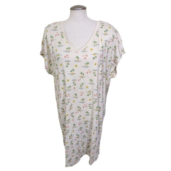 Womens Plus 2X Sleepwear Sleep Gown Palm Trees Sun Shells Vacation Resortwear - Picture 1 of 7